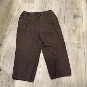 Women's FLAX Brown Linen Pants with Elastic Waistband Size Small